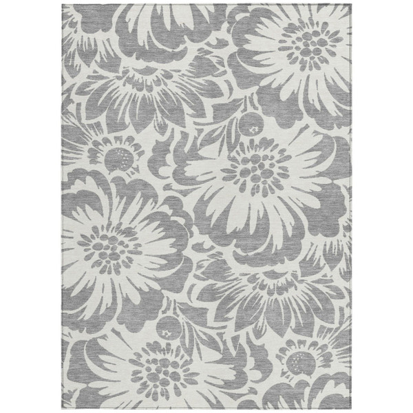 9' X 12' Gray and Ivory Floral Washable Non Skid Indoor Outdoor Area Rug N270-562459