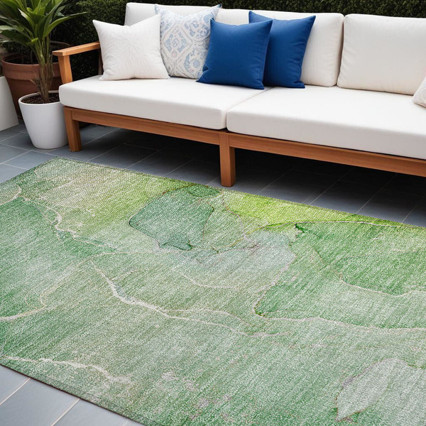 8' X 10' Green Abstract Washable Non Skid Indoor Outdoor Area Rug N270-559926