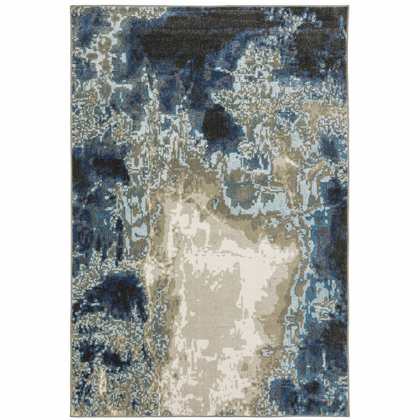 5' X 7' Blue Grey Charcoal And Beige Abstract Power Loom Stain Resistant Area Rug N270-509844