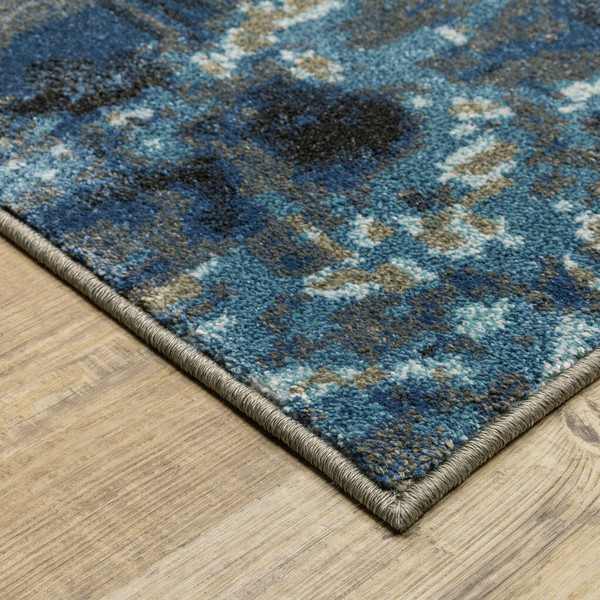 5' X 7' Blue Grey Charcoal And Beige Abstract Power Loom Stain Resistant Area Rug N270-509844