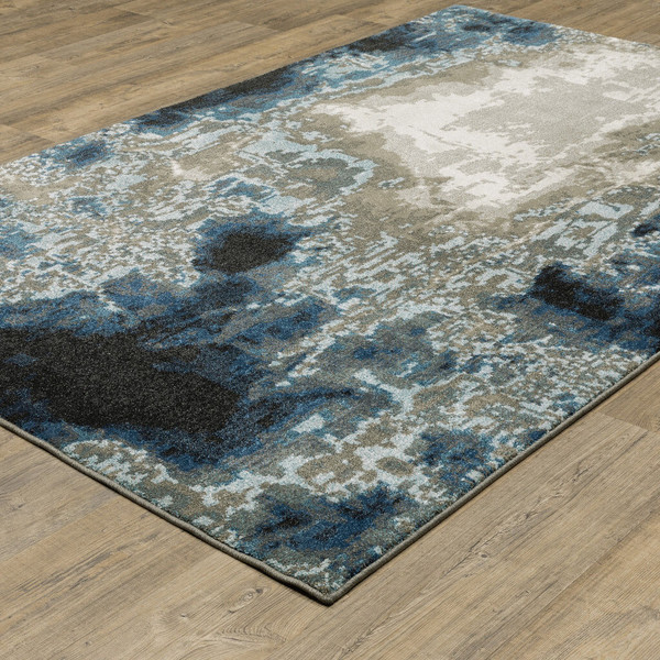 5' X 7' Blue Grey Charcoal And Beige Abstract Power Loom Stain Resistant Area Rug N270-509844