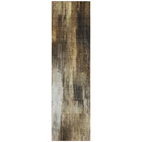 8' Runner Chocolate Abstract Washable Non Skid Indoor Outdoor Runner Rug N270-563593