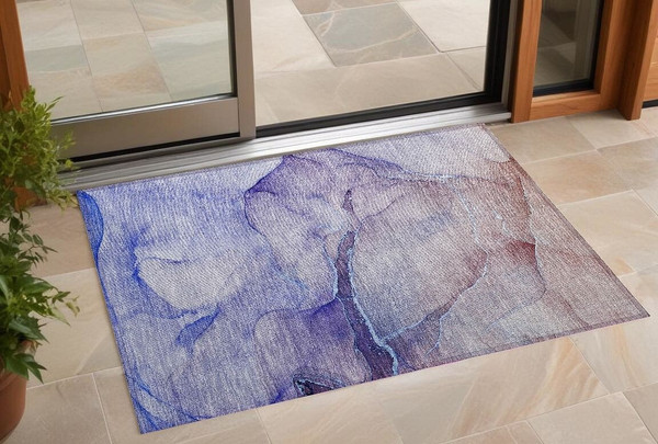 2' X 3' Blue and Brown Abstract Washable Non Skid Indoor Outdoor Area Rug N270-559811