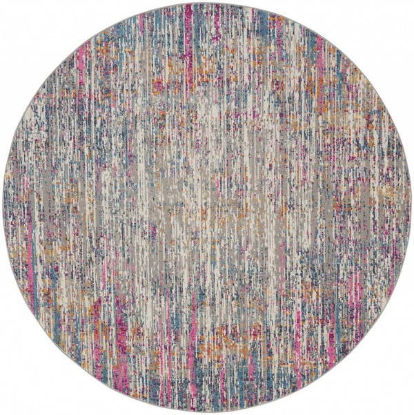 8' Pink And Ivory Round Abstract Power Loom Area Rug N270-385356