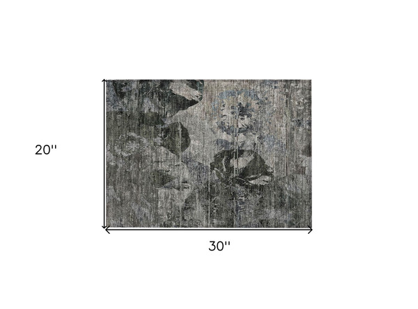 2' X 3' Gray Dark Green and Black Floral Washable Non Skid Indoor Outdoor Area Rug N270-562749