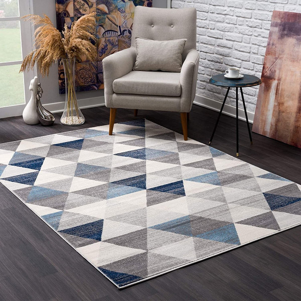 2' X 6' Navy Blue Geometric Diamond Area Rug N270-390234