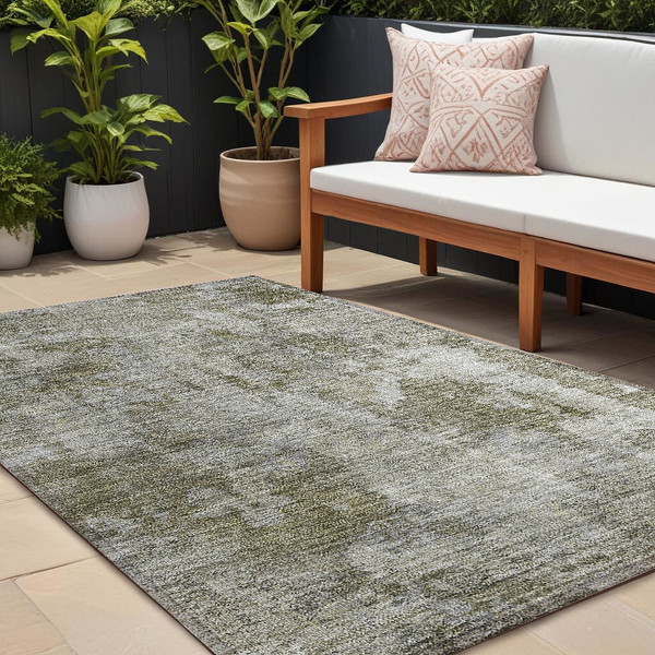 8' X 10' Green Abstract Washable Non Skid Indoor Outdoor Area Rug N270-564230
