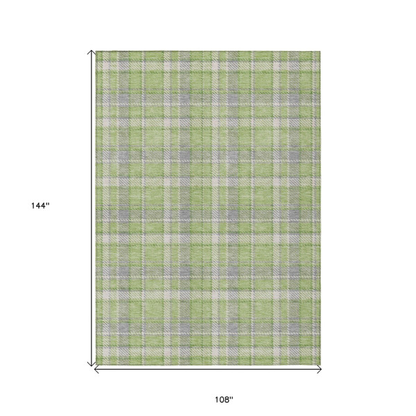 9' X 12' Green and Gray Plaid Washable Non Skid Indoor Outdoor Area Rug N270-563365