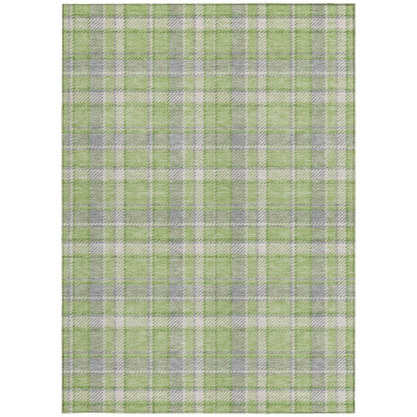 9' X 12' Green and Gray Plaid Washable Non Skid Indoor Outdoor Area Rug N270-563365