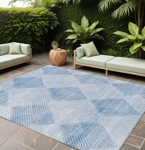 9' X 12' Blue Geometric Washable Non Skid Indoor Outdoor Area Rug N270-561748