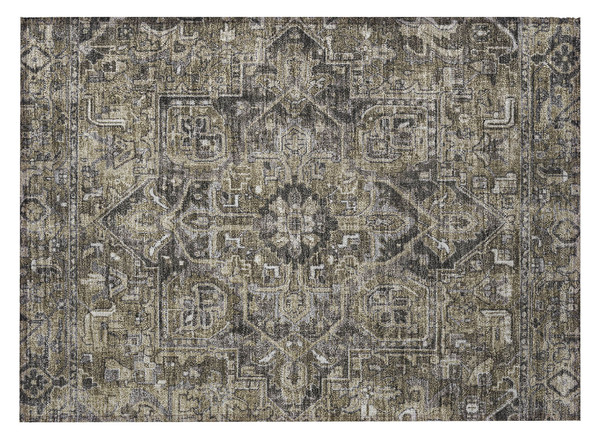 2' X 3' Taupe and Dark Taupe Oriental Washable Non Skid Indoor Outdoor Area Rug N270-563790
