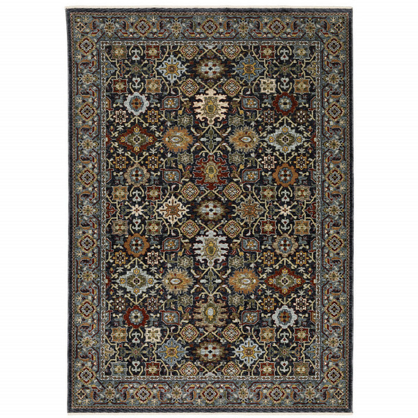 2' X 3' Blue Red Beige Orange Green And Rust Oriental Power Loom Stain Resistant Area Rug With Frin N270-507990