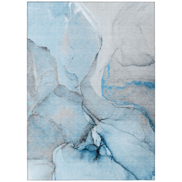 8' X 10' Blue and Ivory Abstract Washable Non Skid Indoor Outdoor Area Rug N270-559682