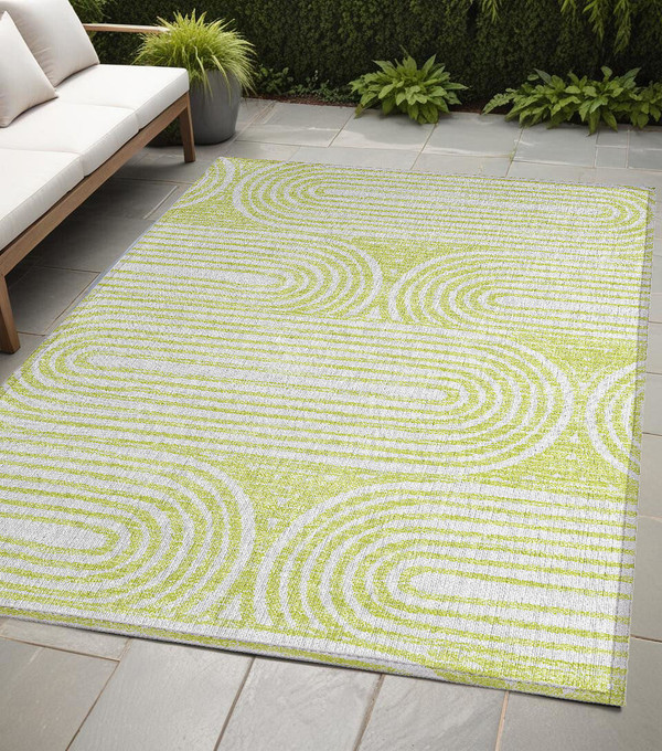 5' X 8' Green and White Abstract Washable Non Skid Indoor Outdoor Area Rug N270-561844