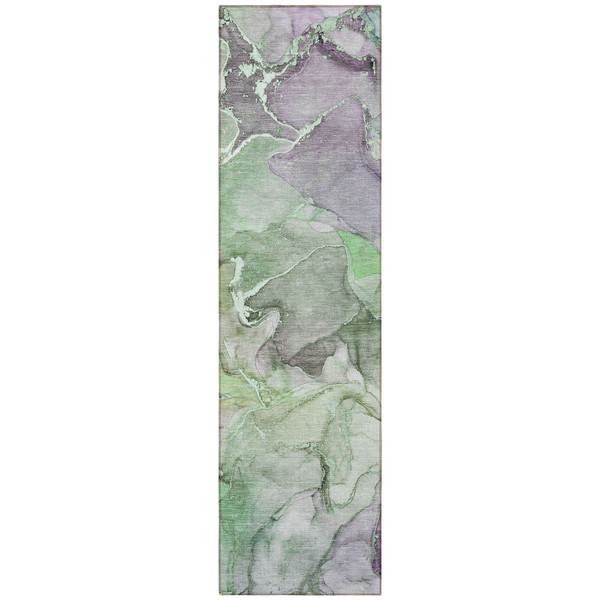 8' Runner Green Abstract Washable Non Skid Indoor Outdoor Runner Rug N270-559178