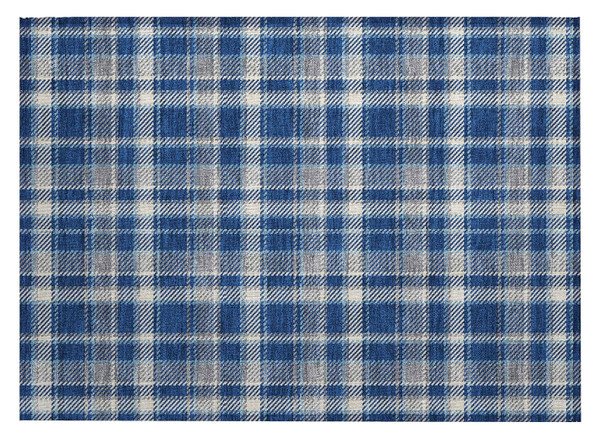 2' X 3' Navy and Ivory Plaid Washable Non Skid Indoor Outdoor Area Rug N270-563367