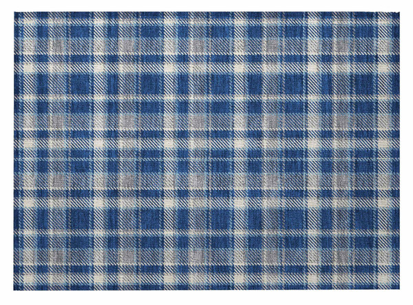 2' X 3' Navy and Ivory Plaid Washable Non Skid Indoor Outdoor Area Rug N270-563367