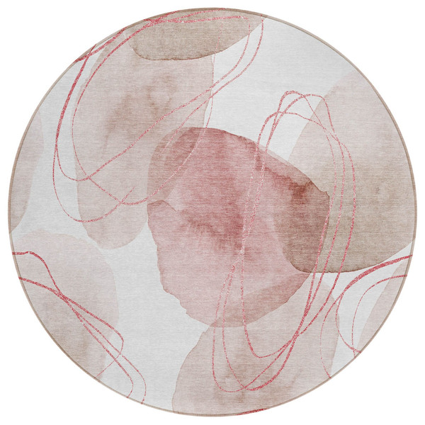 8' Round Merlot and Ivory Round Abstract Washable Non Skid Indoor Outdoor Area Rug N270-562124