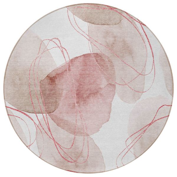 8' Round Merlot and Ivory Round Abstract Washable Non Skid Indoor Outdoor Area Rug N270-562124