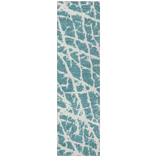 8' Runner Teal Abstract Washable Non Skid Indoor Outdoor Runner Rug N270-559326