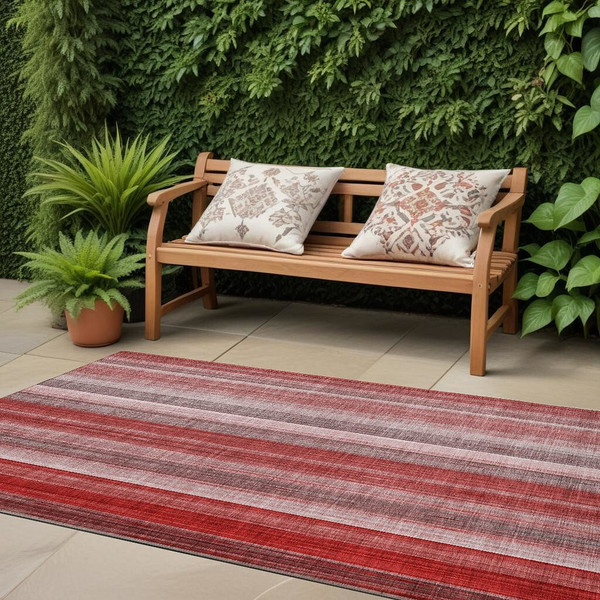 8' Runner Gray Pink and Red Striped Washable Non Skid Indoor Outdoor Runner Rug N270-562084