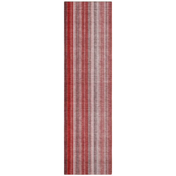 8' Runner Gray Pink and Red Striped Washable Non Skid Indoor Outdoor Runner Rug N270-562084