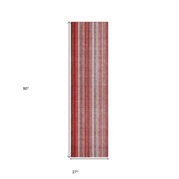 8' Runner Gray Pink and Red Striped Washable Non Skid Indoor Outdoor Runner Rug N270-562084