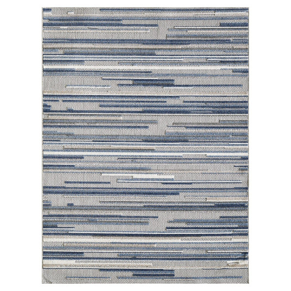 8' Round Blue Abstract Striped Indoor Outdoor Area Rug N270-473663