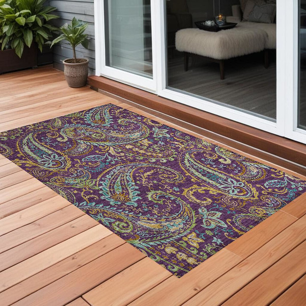 2' X 3' Purple Paisley Washable Non Skid Indoor Outdoor Area Rug N270-561446