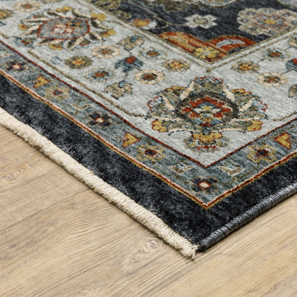 5' X 8' Blue Red Beige Yellow Grey Rust And Gold Oriental Power Loom Stain Resistant Area Rug With  N270-508006