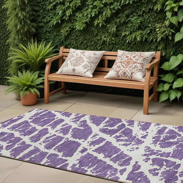 8' Runner Purple and White Abstract Washable Non Skid Indoor Outdoor Runner Rug N270-559308