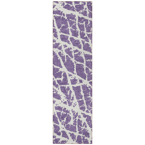 8' Runner Purple and White Abstract Washable Non Skid Indoor Outdoor Runner Rug N270-559308