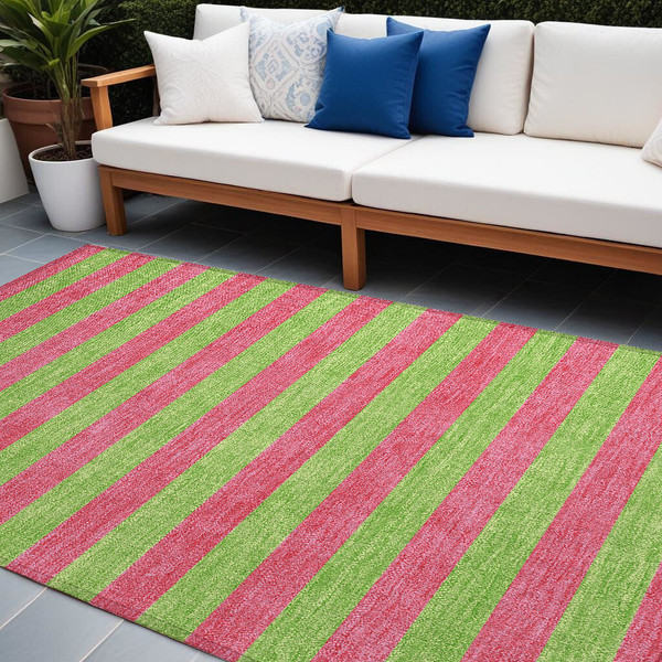 9' X 12' Green and Red Striped Washable Non Skid Indoor Outdoor Area Rug N270-561057