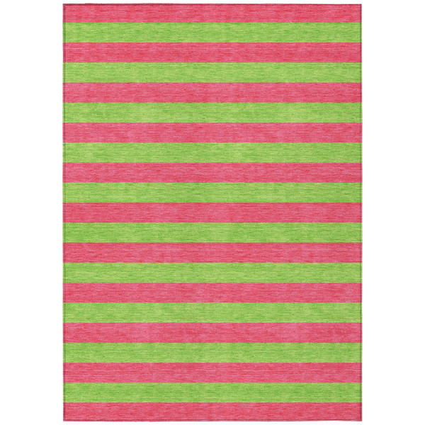 9' X 12' Green and Red Striped Washable Non Skid Indoor Outdoor Area Rug N270-561057
