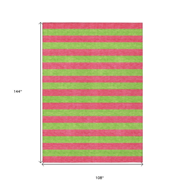 9' X 12' Green and Red Striped Washable Non Skid Indoor Outdoor Area Rug N270-561057
