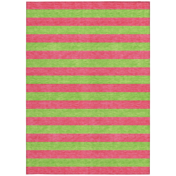 9' X 12' Green and Red Striped Washable Non Skid Indoor Outdoor Area Rug N270-561057