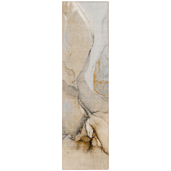 8' Runner Beige Abstract Washable Non Skid Indoor Outdoor Runner Rug N270-559668
