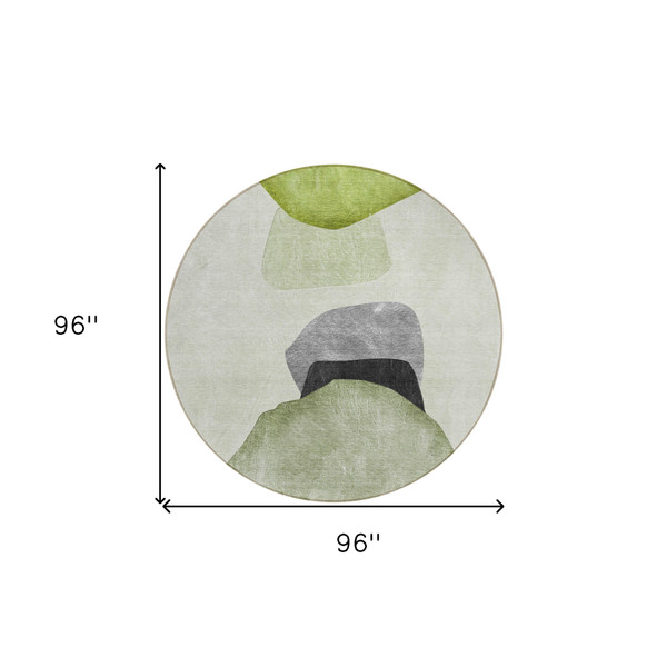 8' Round Green Black and Gray Round Abstract Washable Non Skid Indoor Outdoor Area Rug N270-562196