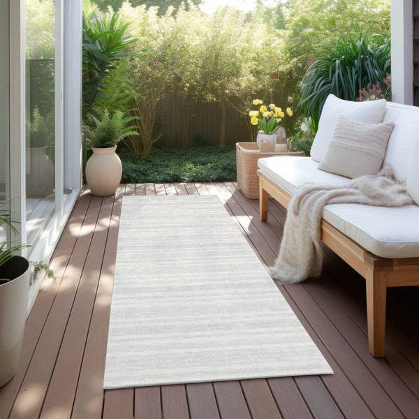 2' X 8' Ivory Striped Washable Indoor Outdoor Runner Rug N270-561177