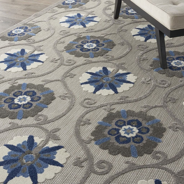 8' X 11' Blue And Gray Floral Indoor Outdoor Area Rug N270-384985