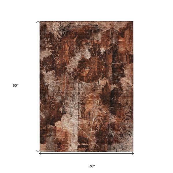 3' X 5' Orange Floral Washable Non Skid Indoor Outdoor Area Rug N270-563190