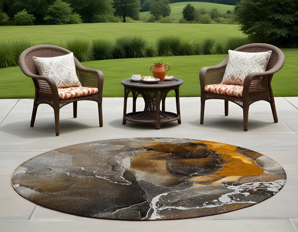 8' Round Orange Round Abstract Washable Non Skid Indoor Outdoor Area Rug N270-559465