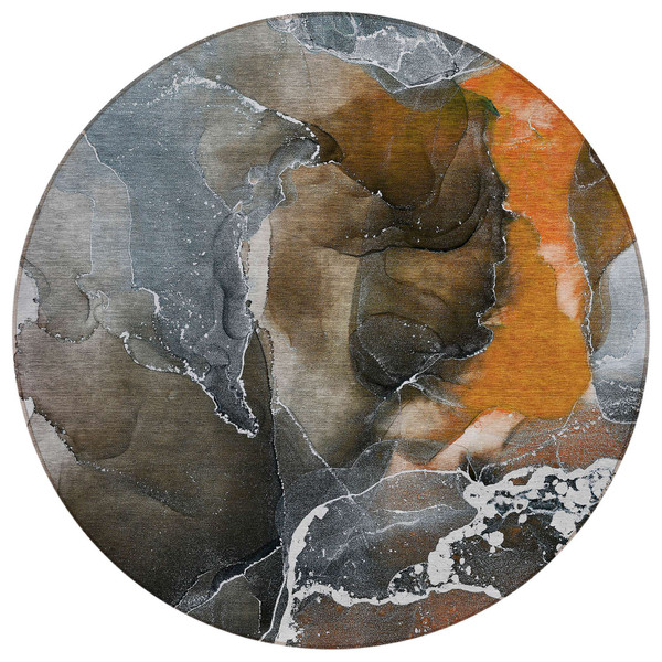 8' Round Orange Round Abstract Washable Non Skid Indoor Outdoor Area Rug N270-559465