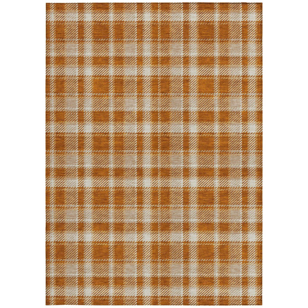 9' X 12' Orange and Ivory Plaid Washable Non Skid Indoor Outdoor Area Rug N270-563383