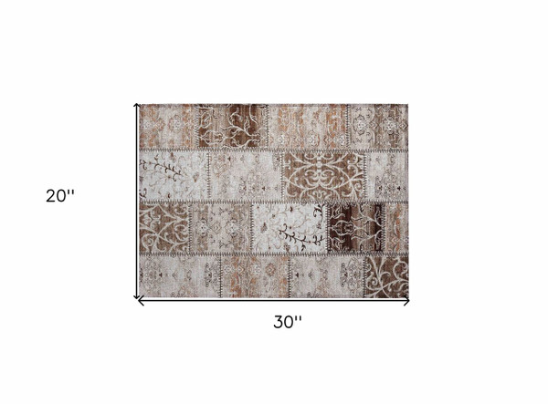2' X 3' Taupe and Ivory Patchwork Washable Non Skid Indoor Outdoor Area Rug N270-563520
