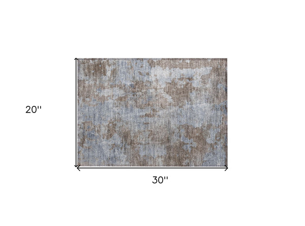 2' X 3' Mocha and Blue Abstract Washable Non Skid Indoor Outdoor Area Rug N270-564242