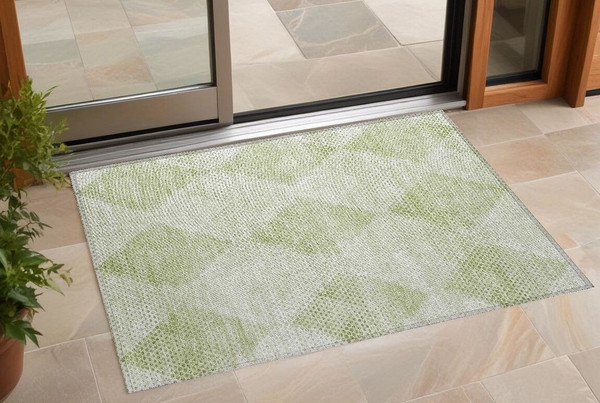 3' X 5' Mint Green Geometric Washable Non Skid Indoor Outdoor Area Rug N270-561789