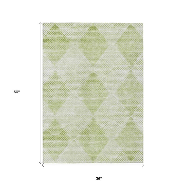 3' X 5' Mint Green Geometric Washable Non Skid Indoor Outdoor Area Rug N270-561789