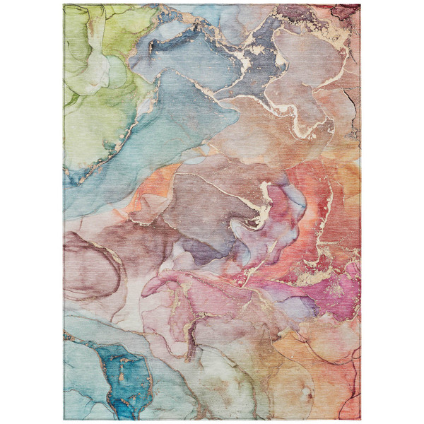 3' X 5' Blue Abstract Washable Non Skid Indoor Outdoor Area Rug N270-559171