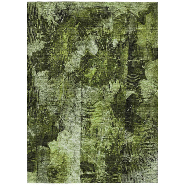 9' X 12' Green Floral Washable Non Skid Indoor Outdoor Area Rug N270-563176